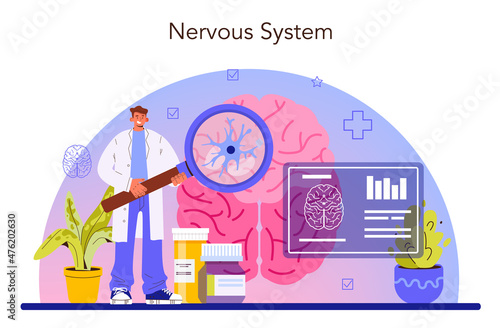 Neurologist concept. Doctor examine human brain and nervous
