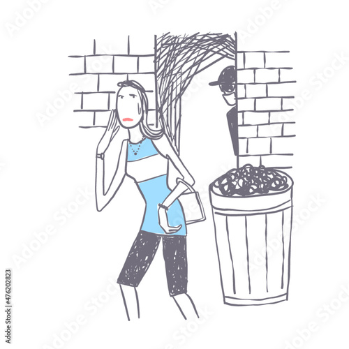 危険な場所　身の危険を感じる女性　イラスト素材