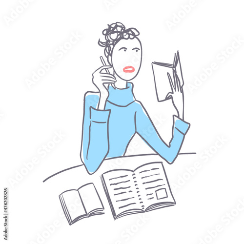 目標に向けて勉強する女性のイラスト