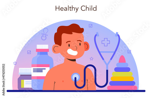 Pediatrician concept. Doctor examining a child with stethoscope.