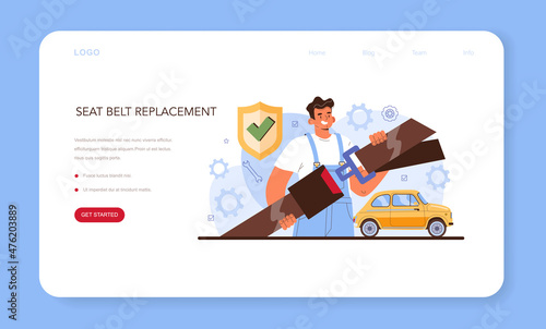 Car repair service web banner or landing page. Automobile components