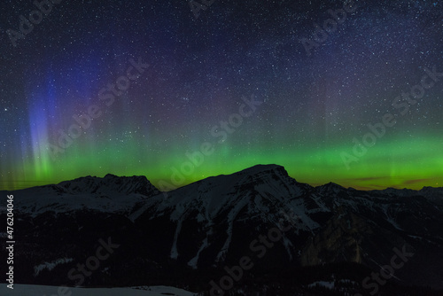 Beautiful green aurora dancing over Mt. Borgeau  Banff  Canada