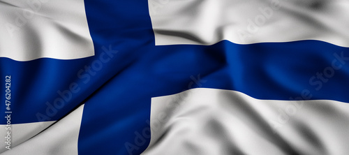 Waving flag concept. National flag of the Republic of Finland. Waving background. 3D rendering.