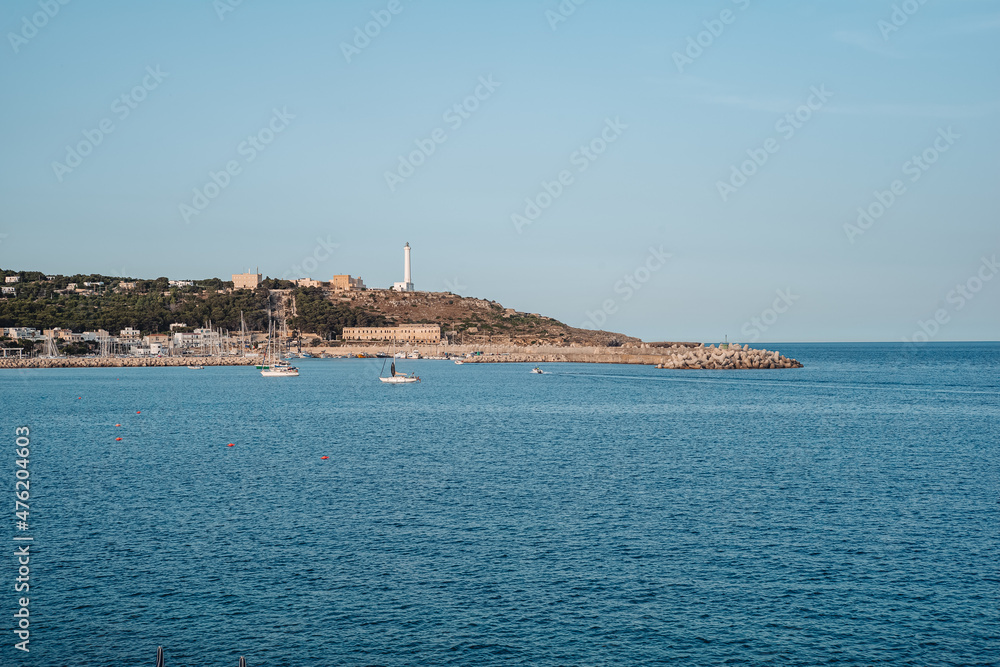 Santa Maria di Leuca, Italy-June 2021: the famous lighthouse on the coastline