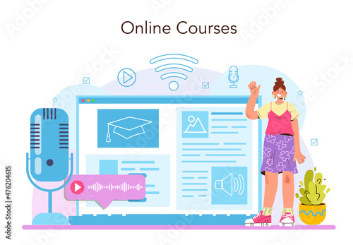Voiceover online service or platform. Voice actor dubbing a movie