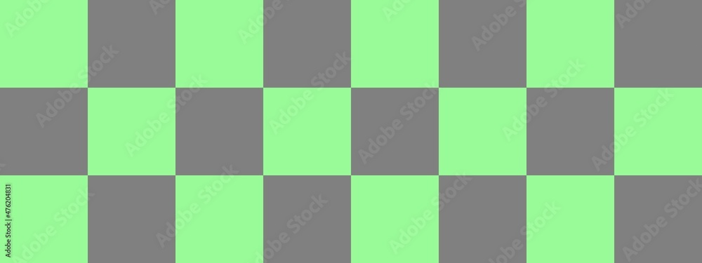 Checkerboard banner. Grey and Pale Green colors of checkerboard. Big squares, big cells. Chessboard, checkerboard texture. Squares pattern. Background. Checkerboard banner. Grey and Pale Green colors of checkerboard. Big squares, big cells. Chessboard, checkerboard texture. Squares pattern. Background.