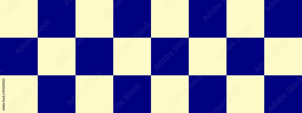Fototapeta premium Checkerboard banner. Navy and Beige colors of checkerboard. Big squares, big cells. Chessboard, checkerboard texture. Squares pattern. Background.