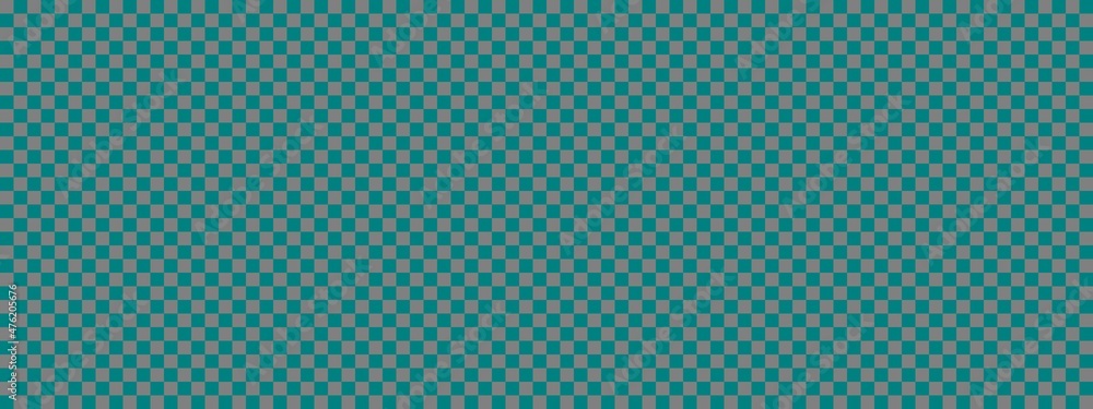 Checkerboard banner. Teal and Grey colors of checkerboard. Small squares, small cells. Chessboard, checkerboard texture. Squares pattern. Background.