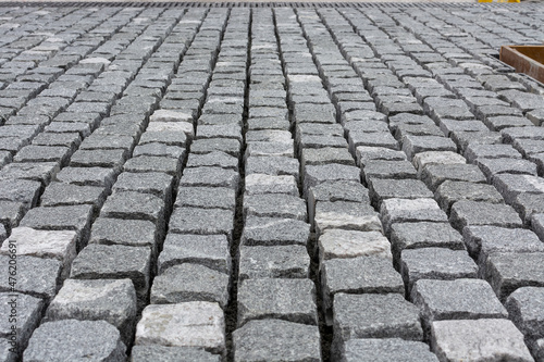 visible gaps, decorative stone paving in landscape architecture, under construction