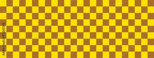 Checkerboard banner. Brown and Yellow colors of checkerboard. Small squares, small cells. Chessboard, checkerboard texture. Squares pattern. Background.