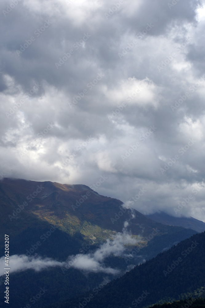 Mountain landscape. Rosa Khutor. Krasnaya Polyana. Russia. Sochi. Autumn 2021. Mountain landscape. Rosa Khutor. Krasnaya Polyana. Russia. Sochi. Autumn 2021.