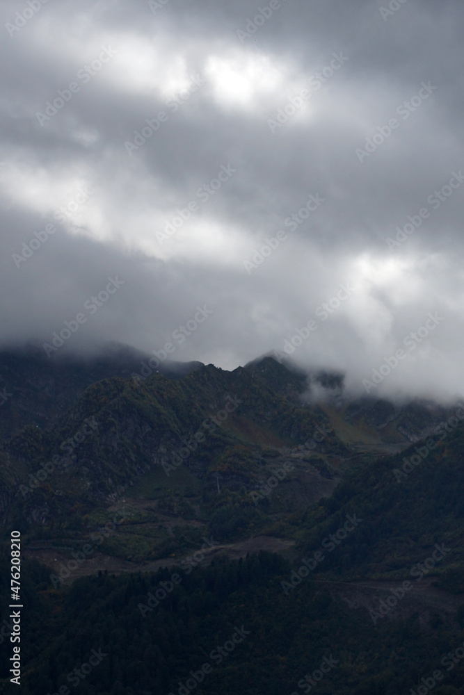 Mountain landscape. Rosa Khutor. Krasnaya Polyana. Russia. Sochi. Autumn 2021. Mountain landscape. Rosa Khutor. Krasnaya Polyana. Russia. Sochi. Autumn 2021.