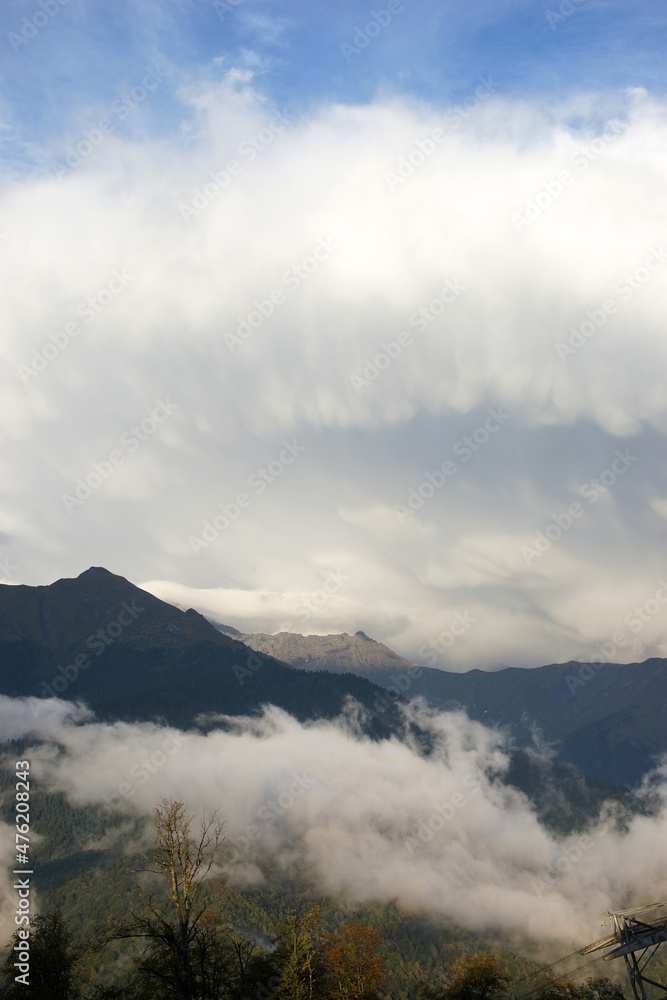 Mountain landscape. Rosa Khutor. Krasnaya Polyana. Russia. Sochi. Autumn 2021.