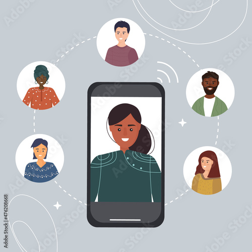Social media design. Chat and video call communication in messengers. Mobile applications and internet technology. flat vector