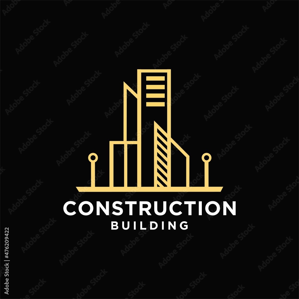 Vektor template logo konstruksi rumah dan bangunan, arsitek modern, dengan gaya garis