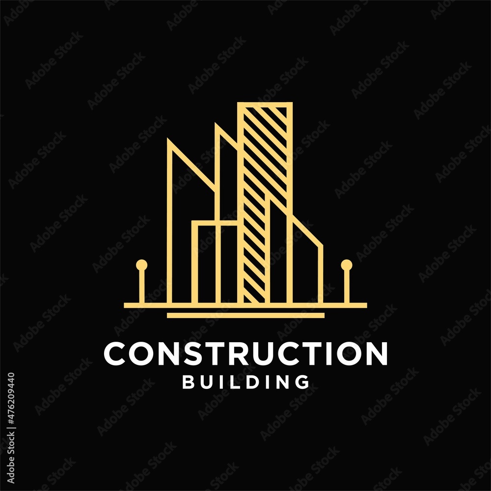 Fototapeta premium Vektor template logo konstruksi rumah dan bangunan, arsitek modern, dengan gaya garis