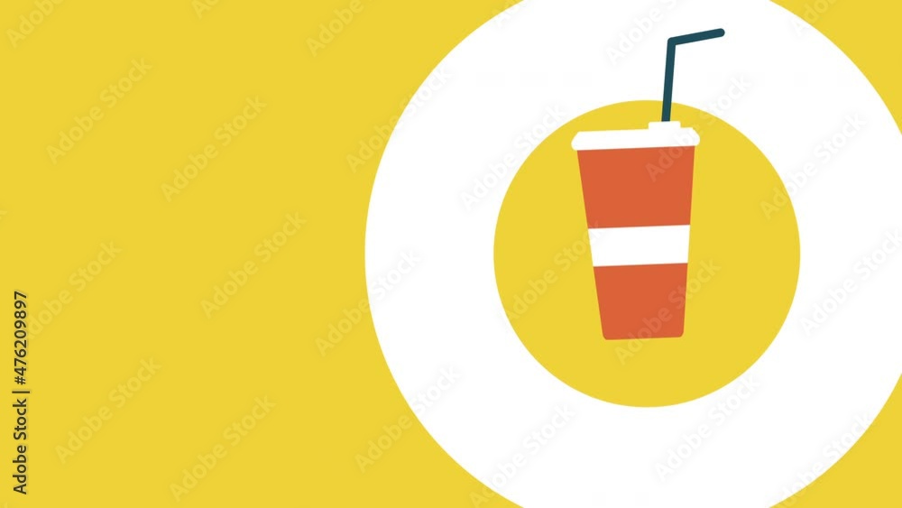 4k video of cartoon paper takeaway cup on yellow background. 4k video of cartoon paper takeaway cup on yellow background.