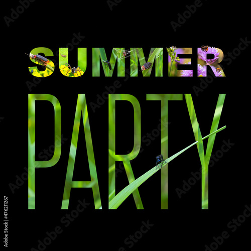 Summer party poster. A collage of photos on a summer theme. Element for advertisement. Design for unique poster, banner, etc.