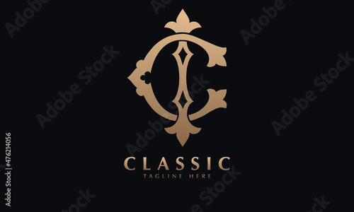 Alphabet IC or CI illustration monogram vector logo template in classic luxury style and black background