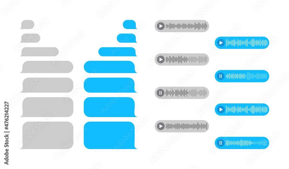Mockup of text and audio chat. Smartphone message for text and audio chat. Mockup with balloon for text sms and message. Screen of mobile phone with speech bubble. Social messenger. Vector Mockup of text and audio chat. Smartphone message for text and audio chat. Mockup with balloon for text sms and message. Screen of mobile phone with speech bubble. Social messenger. Vector
