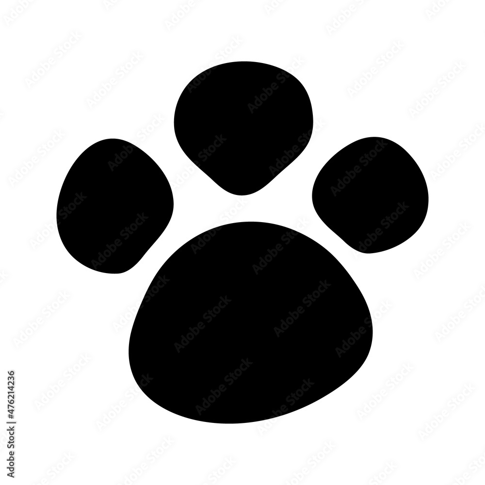 Paw dog. Paw print of cat, pet, wolf, bear and puppy. Icon of animal footprint. Black silhouette of wild animal. Cartoon vector illustration. Paw dog. Paw print of cat, pet, wolf, bear and puppy. Icon of animal footprint. Black silhouette of wild animal. Cartoon vector illustration.