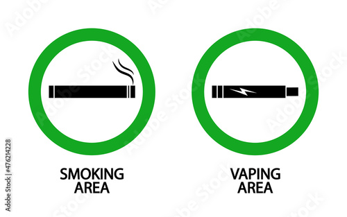 Smoke and vape zone. Sign of allow area. Icon of cigarette and e cigarette. Pictogram symbol for smoker. Signboard for place of smoking. Vector