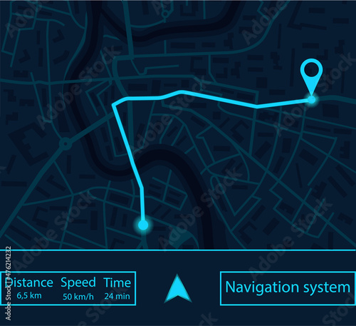 Map gps navigator. Navigate app with ui for city, route and street. Dashboard with satellite, location and roadmap. Interface for navigation, running and analytics. Vector