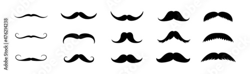Set of mustache icon. Black mustache silhouette. Mens facial hair or beards. Collection of whisker for design on father day. vector