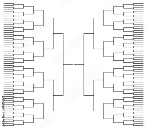 Bracket tournament. Basketball or football team in bracket tournament. Blank template for sport. 32 teams in tourney. Championship with playoff, final. Mockup of games. Vector