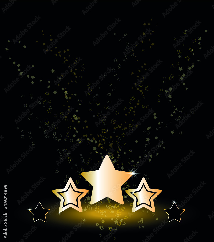 Obraz premium gold stars on a black background. a scattering of small stars in the background behind five large stars. vector illustration, eps 10.
