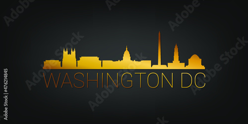 Washington, DC, USA Gold Skyline City Silhouette Vector. Golden Design Luxury Style Icon Symbols. Travel and Tourism Famous Buildings.