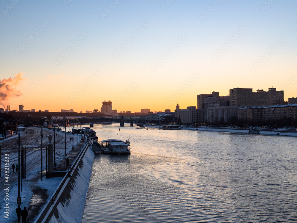 view of Moskva river in Moscow city on winter dusk view of Moskva river in Moscow city on winter dusk