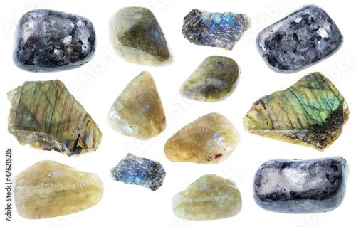 set of labradorite (labrador) stones cutout