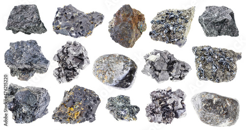 set of magnetite (lodestone) stones cutout photo