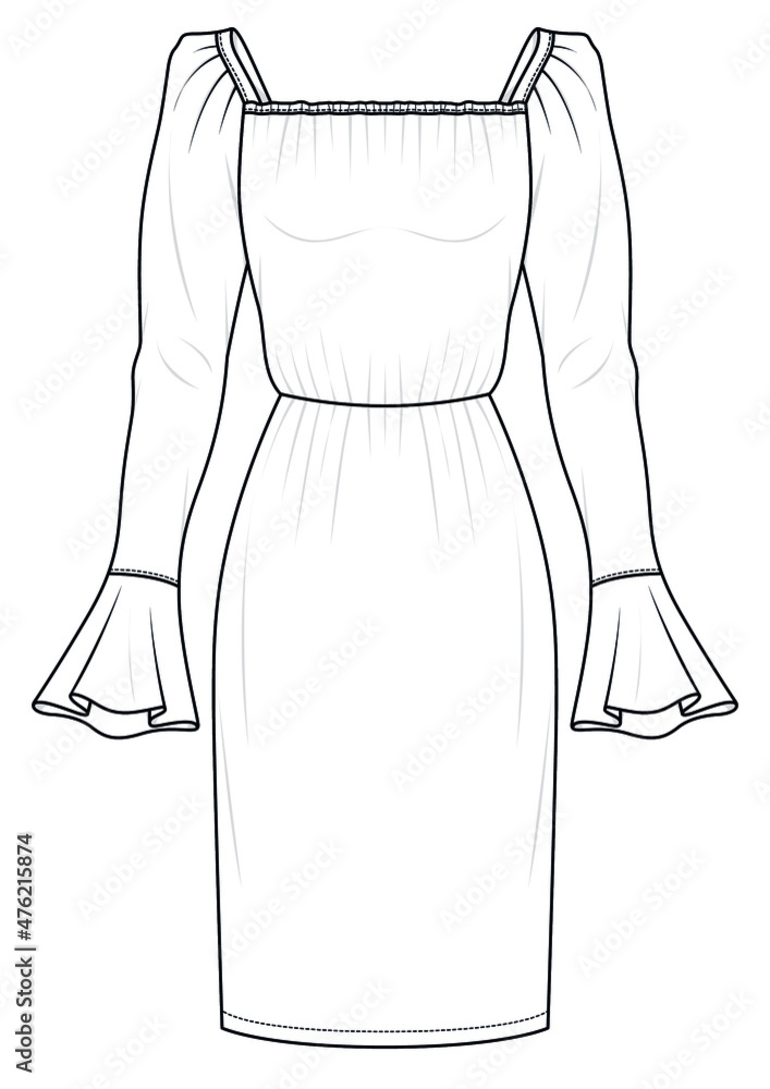 Women Long Sleeve Sheath Dress Design Stock Vector Royalty Free  2211900591  Shutterstock
