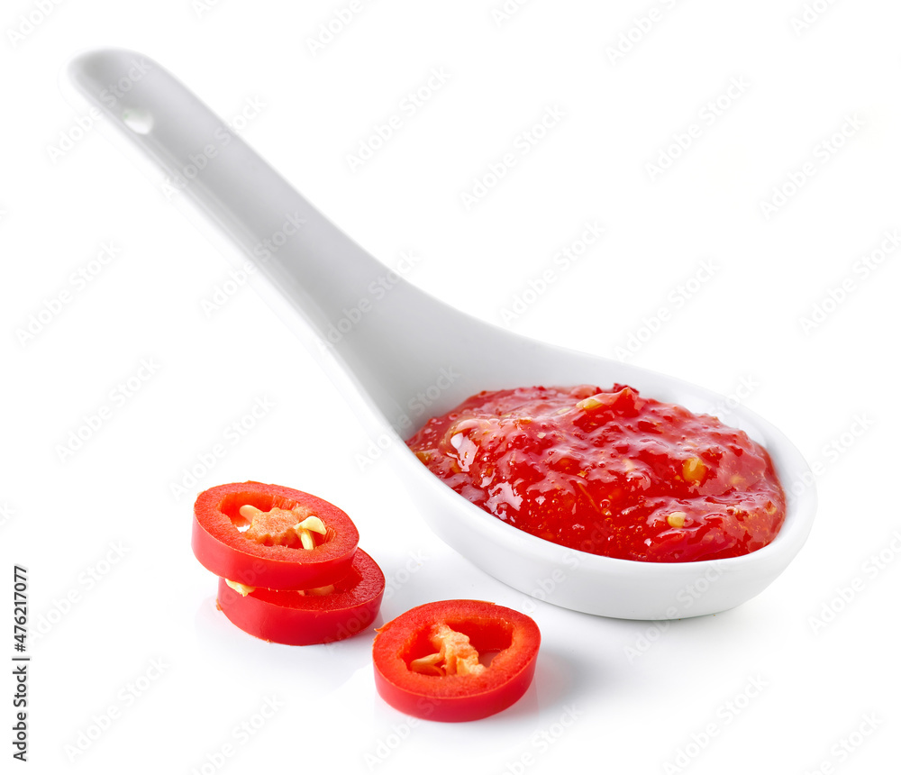 spoon of hot chili sauce spoon of hot chili sauce