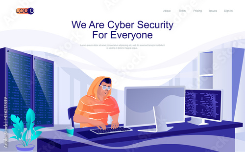 Cyber security concept isometric landing page. Man works at computer, protection personal data from phishing, 3d web banner with people scene. Vector illustration in flat design for website template