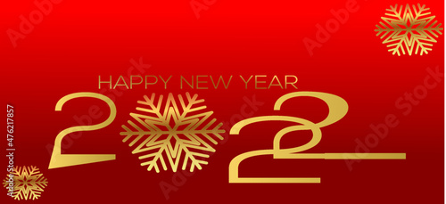 Happy New Year 2022, gold numbers typography , greeting card design on dark background, golden color, red color