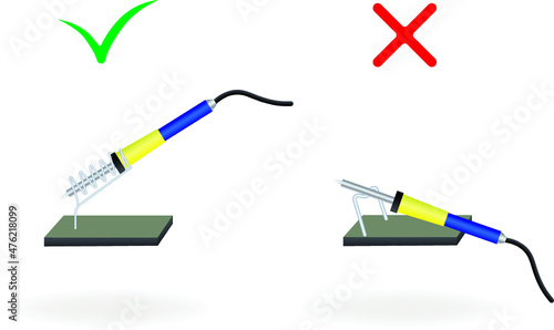 how to correctly and incorrectly leave the included soldering iron on the stand 