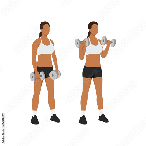 Leinwand Poster Woman doing Dumbbell bicep reverse curls exercise