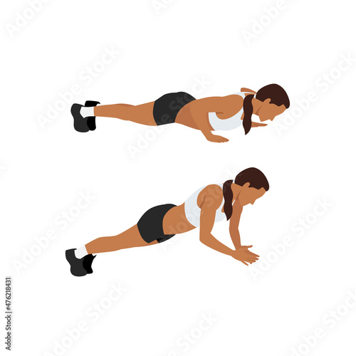 Woman doing Dynamic clap push ups exercise. Flat vector illustration isolated on white background