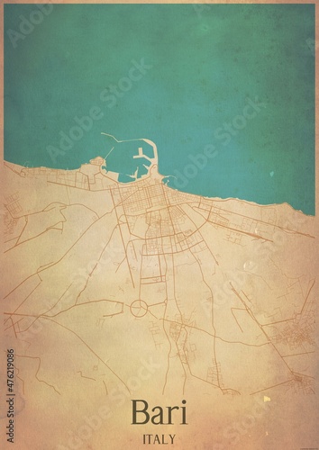 Fotografie, Obraz Vintage map of Bari Italy.