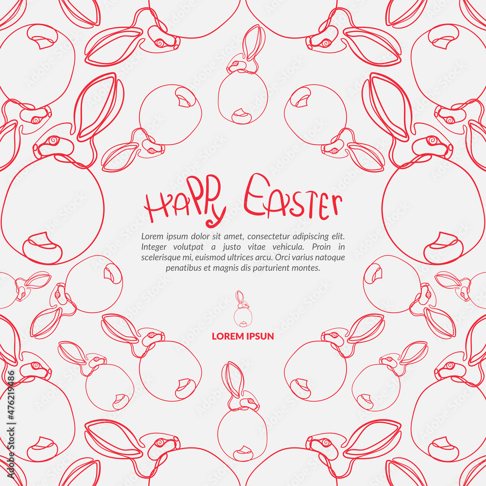 Card happy easter with art line rabbit.