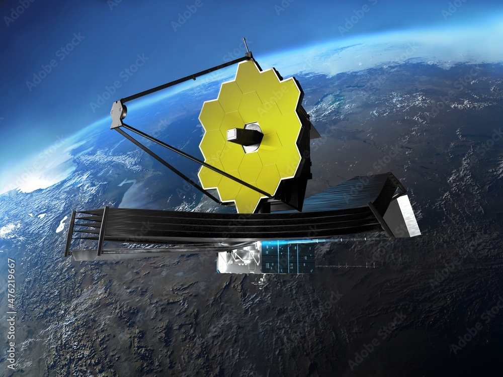 The James b Telescope orbiting the Earth. Space Observatory for the