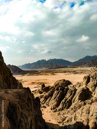 Mountains and deserts in Egypt, ancient buildings and monuments. Sharm el Sheikh. Sand, hills, sea.