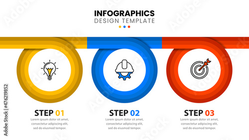 Infographic template with icons and 3 options or steps. Three circles