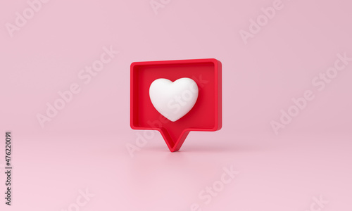 Icon like heart on pink background. Social media concept. Notifications like.