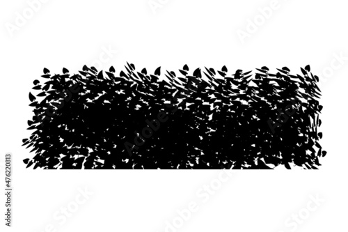 Set of monochrome silhouette of shrubs and trees. Decorative design element in black and white colors.Horizontal panorama with thicket of garden plants.