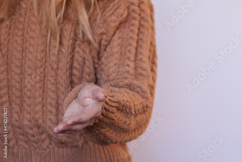 Woman's hand stop abuse on white background