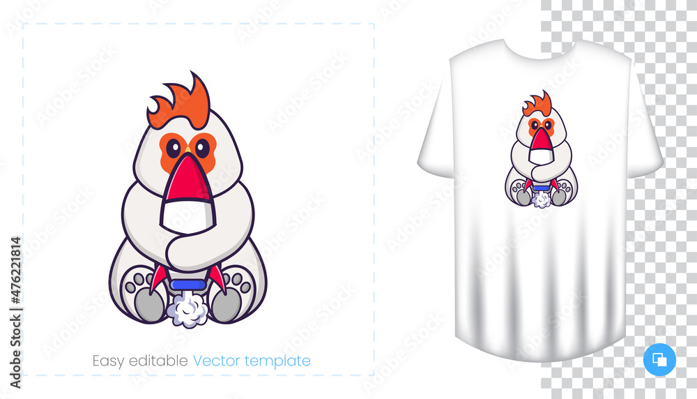 Cute chicken character. Prints on T-shirts, sweatshirts, cases for mobile phones, souvenirs. Isolated vector illustration on white background. Cute chicken character. Prints on T-shirts, sweatshirts, cases for mobile phones, souvenirs. Isolated vector illustration on white background.